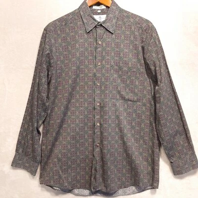 Auston Reed Mens VTG LS Button Shirt Sz.M/Green Geometric Print/Single Needle - Image 1 of 4