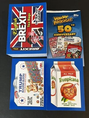 2017 WACKY PACKAGES 50TH ANNIVERSARY COMPLETE BLUE SET 90 CARDS + WRAPPER TRUMP - Image 1 of 3