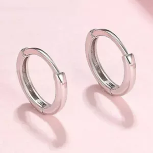 Pure Solid Platinum 950 Hoop Women Lucky Smooth Small Circle Hoop Earrings 0.95g - Picture 1 of 7