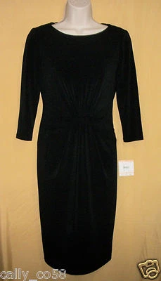 Anne Klein women's black dress knee ruched twisted knotted front top 3/4 2 $129 - Image 1 of 4