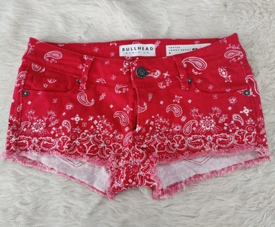 Pantalones Cortos Denim Bull Head Para Mujer Talla 0 Rojo Blanco Bandana Line Dance Rodeo Cheeky Foto 1 de 3
