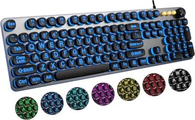 Teclado retroiluminado de letra grande, teclados de computadora iluminados por USB con cable con 7 colores Foto 1 de 4