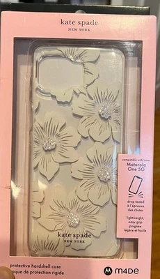 Kate Spade 硬壳保护壳 适用于摩托罗拉 One 5G | 白色 Hollyhock 透明 — 第 1/4 张图片