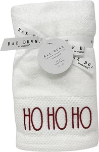 Rae Dunn Hand Towels WHITE Set of 2 - HOHOHO LL RED 16'x 30' Christmas Holiday - Picture 1 of 3