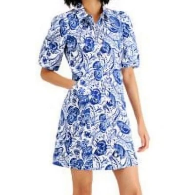 Vestido Camisa CHARTER CLUB Azul Floral Manga Abullonada Para Mujer Mediano Antiguo Dinero Preppy Foto 1 de 4
