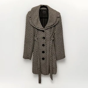 My Michelle Black Houndstooth Long Overcoat Women’s Size M Classic Winter Coat - Picture 1 of 11