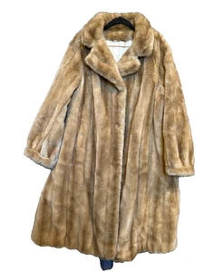 Beige Pelz langer Mantel mit Hakenverschluss Große bis XL Größe 20 Made in USA - Bild 1 von 17