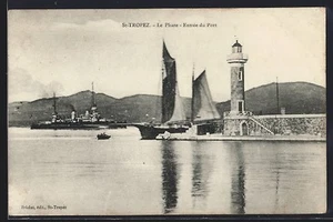 CPA St-Tropez, Le Phare, Entrée du Port, phare, bateau à vapeur, voilier - Bild 1 von 2