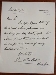 Brig-General Evan Campbell Da Costa (1872-1949) Autograph - Signed Letter - Picture 1 of 3