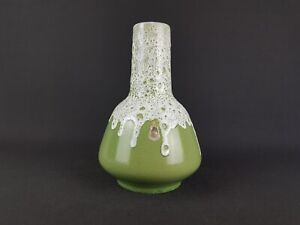 Vintage ES (Emons & Sohne) KERAMIK Green with White Fat Lava Vase 502 WGP 1970s