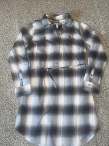 Patagonia Women's Black Plaid Long Sleeve Featherstone Tie Back Shirt Dress Sz 4 - Picture 1 of 8