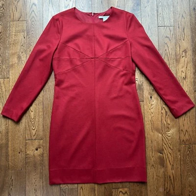 Diane von Furstenberg Women's Classic Red Long Sleeve Sheath Wool Dress Size 14 - Image 1 of 4