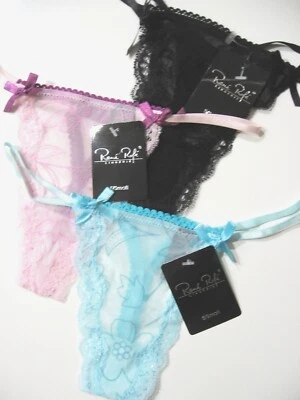 A011 Rene Rofe NEW Women's Picot Waistband Scallop Lace Sheer Floral Mesh Thongs - Image 1 of 2