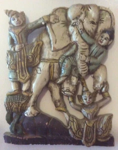 ANTIQUE Carved wood Buddha + elephant temple wall sculpture BURMA Myanmar FINE - Picture 1 of 1