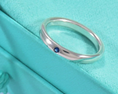 Anillo Tiffany & Co Plata Elsa Peretti Zafiro Azul Pila Talla 5 en Bolsa Raro Foto 1 de 4