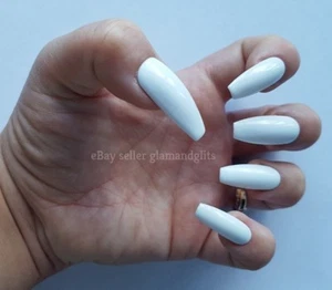 24 False Nails White Gel Painted Press On Nails Coffin Stiletto Square Oval - Picture 1 of 2