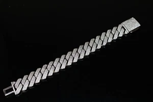 MOISSANITE Real Miami Cuban Link Prong Bracelet GENUINE 925 Sterling Silver 119G - Picture 1 of 6