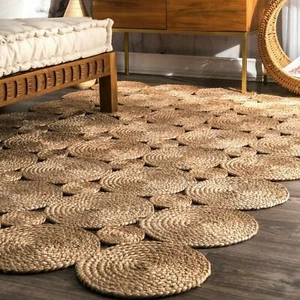 Rug Jute Braided Farmhouse 100% Natural Jute Handmade Rustic look Hemp Carpet - Picture 1 of 9