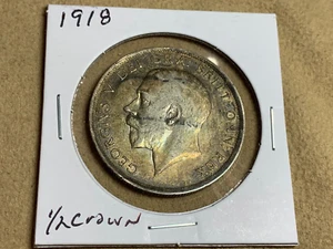 1918 1/2 Half Crown Great Britain KM 818.1 .925 Fineness Better Condition - Picture 1 of 4