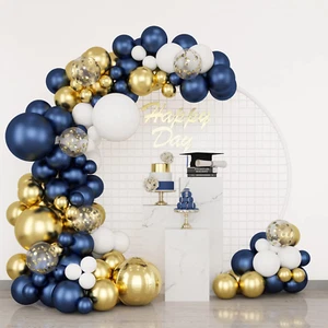 174Pcs Navy Blue Gold Balloons Garland Arch Kit, Metallic Gold Latex White Confe - Picture 1 of 12