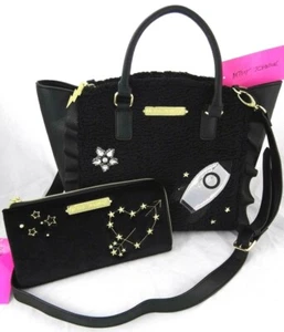 Set Betsey Johnson Celestial Bag/Purse & Wallet Star Space Rocket Constellation - Picture 1 of 6