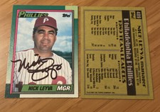 NICK LEYVA 1990 Topps #489 autographed signed baseball card PHILLIES