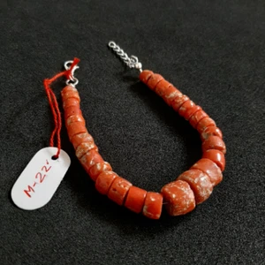 100% Natural Italian Sea Red Coral Barrel shape Beaded Bracelet 9'Inch.M-22 - Picture 1 of 5