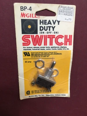 Interruptor de encendido y apagado McGill BP-4 de alta resistencia de 3 posiciones con instrucciones de instalación Foto 1 de 4