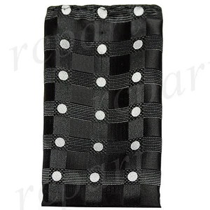 New Brand Q Men's Poly Woven Pocket Square Hankie Only black white dots formal - Picture 1 of 2