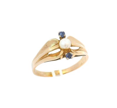 Ring / Damenring 333 / 8 Karat Gelbgold mit Perle und Saphir Größe: 63 - Bild 1 von 4