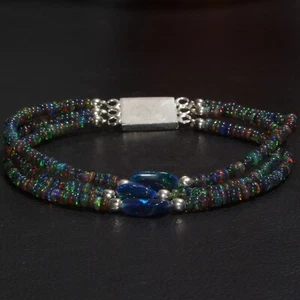 Natural Ethiopian Black Opal Smooth Beads Tumble 925 Sterling Silver Bracelet - Bild 1 von 3