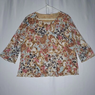 Blusa Feminina Moda Bug Vintage Malha 2X Azul Bronzeado Floral Elástico Cotovelo Fada Grunge Anos 90 - Imagem 1 de 4