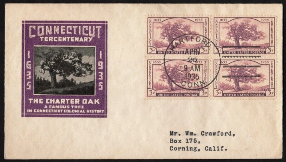 SC# 772 FDC,  Tercentenary of Connecticut B4,  Ioor cachet, flap open - Image 1 of 1