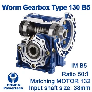 Industrial Worm Gear Reducer NMRV130 50:1 Ratio B5 Flange 38mm Shaft - Picture 1 of 11