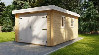 NATURHOLZ GARTENHAUS Holzgarage 28mm Flachdach Garage Holz mit Holztor - 3.3x5.1M Emmen EB28209L