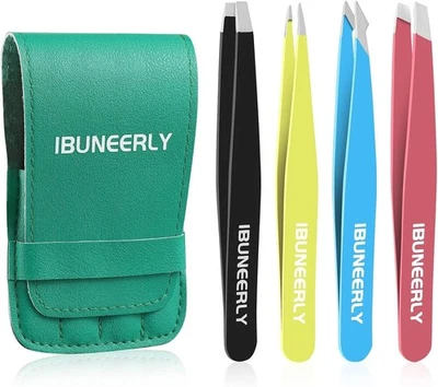 Eyebrows Tweezers Set, 4Pcs Stainless Steel Tweezers for Women with Travel Case, - Image 1 of 4