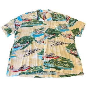Vintage Paradise Found Hemd Herren XXL Blau Hawaii Knopfleiste Camp Aloha Planes - Bild 1 von 7