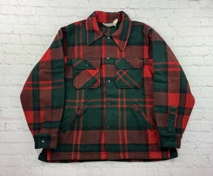 LL Bean Buffalo Plaid Wool Mackinaw Hunting Shirt Large Red Green USA Vtg 60s - Picture 1 of 11