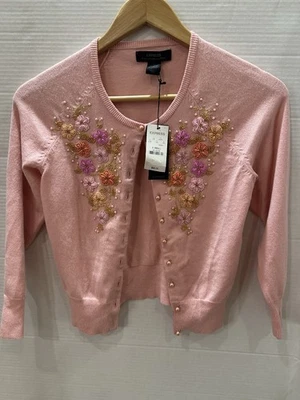 Cárdigan Express Algodón Mezcla Cachemira Cuentas XS Rosa Floral Suéter Nuevo con Etiquetas Foto 1 de 3
