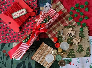 Christmas Slow Stitch Kit Mindful Sewing Xmas Fabric Bundle Inspirational Pack, - Picture 1 of 6