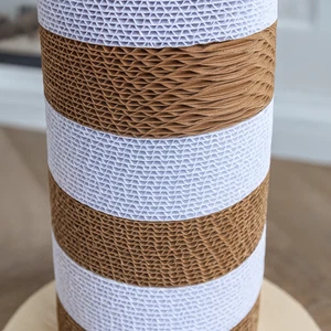 Cat Scratch Post Tower – Wooden Base Cardboard Scratcher with Toy - Picture 1 of 9