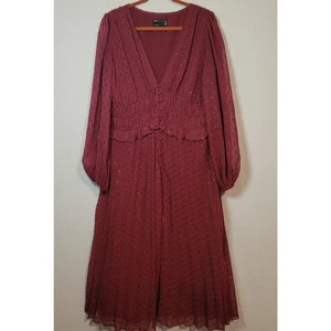 Asos Design Curve geknöpftes Midikleid geraffte Taille Plissee Gr. 12 rot Whimsigoth - Bild 1 von 13