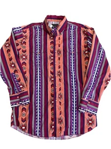 Vintage Panhandle Slim Western Rodeo Pink Purple Aztec Cowboy Shirt 16.5x35 XL - Picture 1 of 6