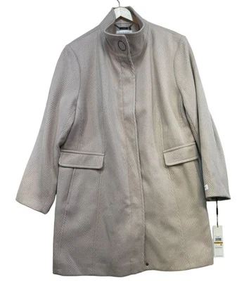 Abrigo largo Calvin Klein para mujer espiga 3X blanco crema clásico diseñador Foto 1 de 4