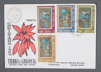 MayfairStamps Turks & Caicos FDC 1969 Christmas Religious Combo Poinsettia First - Image 1 of 2