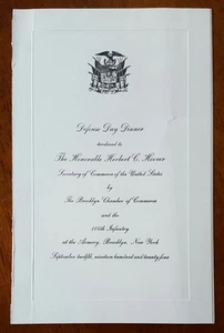 Herbert Hoover 1924 Defense Day Dinner Menu 106th Infantry Armory * Brooklyn, NY - Picture 1 of 5