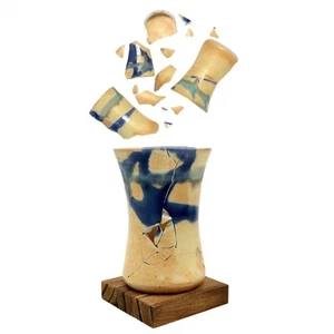 Jarrón Kintsugi Cup Bud estudio cerámica esmalte por goteo oro grietas arte crecimiento regalo  - Imagen 1 de 8