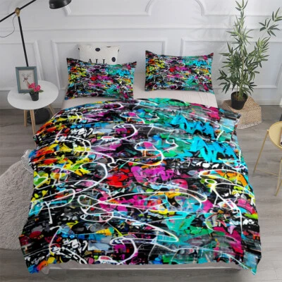 Graffiti Streets New York Duvet Cover Bedspread Bedding Queen Pillowcase - Image 1 of 4