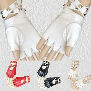PU Leather Gloves Fingerless Motor Rivet Sexy Nightclub Rock Roll Punk Gloves π₯ - Picture 1 of 14