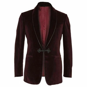 Handmade velvet blazer Men Burgundy Smoking Party Jacket Groom Dinner Party - Picture 1 of 6